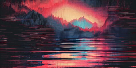 Wall Mural - 4K Vibrant Gradient Background with Glitch Noise Effect