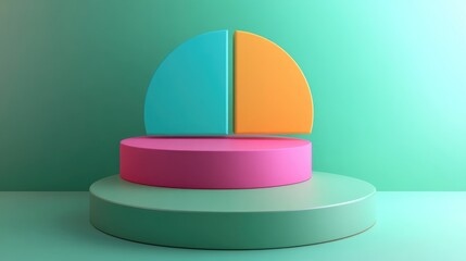 Poster - Abstract 3D render illustration of pie chart podiums on a green background