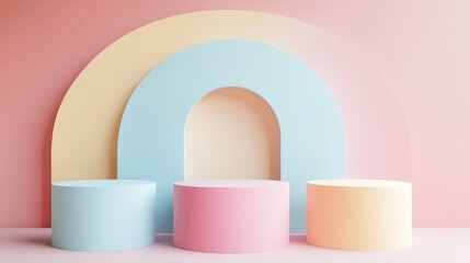 Aufkleber - Abstract geometric shapes in soft pastel colors minimal design for product display podium 3D render 3D illustration