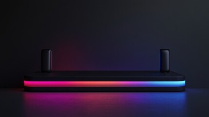 Poster - Black podium featuring gradient neon lighting in a 3D design
