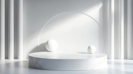 Aufkleber - 3D showcase podium featuring a geometric platform and cylindrical stand Commercial backdrop with modern minimalistic geometric forms 3D rendering