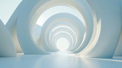 Aufkleber - Abstract geometric architecture featuring circular frame backgrounds in a white space 3D rendering
