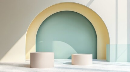 Aufkleber - Abstract geometric empty space for minimal product display on luxury cylinder podiums Pastel color background in studio setting 3D rendering