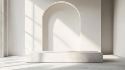Poster - 3D Render of a product display podium in a minimalist white room