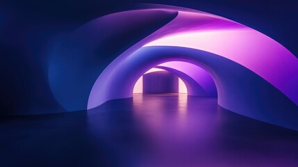 Poster - Abstract gradient background in blue and purple hues featuring an empty dark studio space 3D rendering