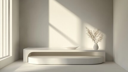 Poster - Minimalist 3D render of a white design for a product display podium