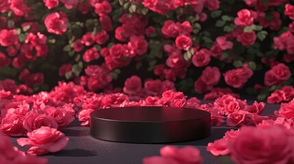 Aufkleber - Cylindrical stand on a rose background with an empty pedestal showcasing a 3D illustration concept