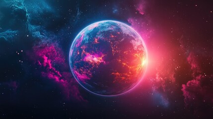 Aufkleber - Radiant Neon Globe with Contemporary Lighting Effects on a Vibrant Planet