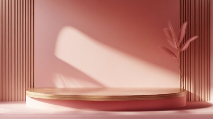 Fototapete - 3D podium showcase featuring a pink background