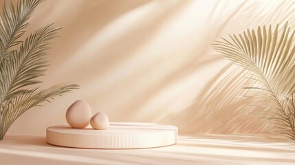 Fototapete - Minimal podium display background in a soft peach skin tone 3D illustration