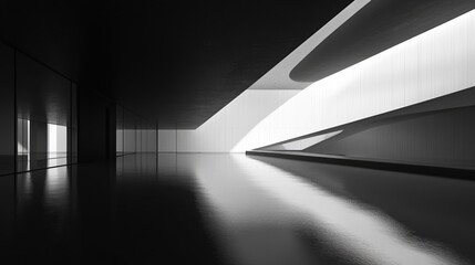 Aufkleber - Abstract modern architecture with a black background featuring an empty open space interior 3D rendering