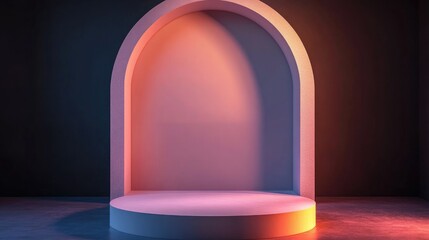 Poster - 3D illustration of a vacant podium for showcasing products on a dark backdrop Concept of advertising and promotion