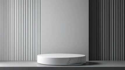Aufkleber - Minimalistic grey abstract background featuring a cylindrical podium with a crystal shape designed for product display 3D rendering