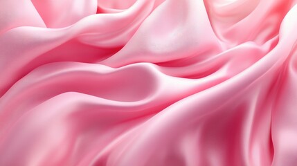 Poster - 3D render of an abstract background featuring flowing pink silk drapery creating a wavy fashionable wallpaper effect with softly falling fabric