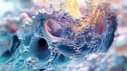 Poster - Dynamic organic structure featuring hyper realistic details complemented by abstract waves and a surreal background