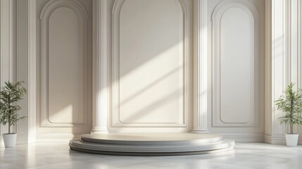 Aufkleber - Elegant backdrop featuring a pedestal and display case 3D illustration and rendering