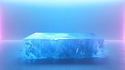 Aufkleber - 3D rendering of a rectangular blue ice podium or stand on a light background illuminated with neon light Studio backdrop