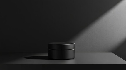 Fototapete - 3D rendering of an empty backdrop for cream cosmetics featuring a sleek black podium background