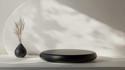 Poster - 3D rendering of a minimalist background for cosmetic products featuring a sleek black podium