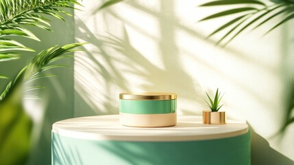 Aufkleber - 3D podium mockup featuring a cosmetic concept with a summer theme Geometric shapes and an abstract background 3D rendered illustration