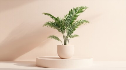 Aufkleber - Product showcase pedestal featuring a potted plant with natural foliage in 3D rendering