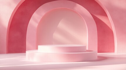 Fototapete - Minimalistic abstract background featuring a podium concept for product display on a white backdrop 3D rendering illustration
