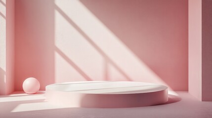 Aufkleber - 3D rendering of a pink minimal podium display mockup for product presentation featuring geometric shapes