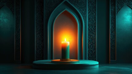 Aufkleber - 3D Podium Featuring a Candle in Calligraphic Style