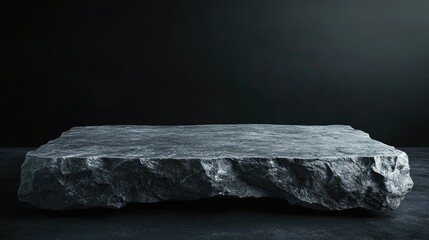 Poster - 3D rendering of a stone podium for showcasing products on a dark backdrop
