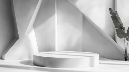 Aufkleber - Minimal exhibition podium scene with a low polygon background wall 3D rendering of a display stand