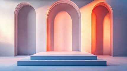 Poster - Interior design with an empty stage e commerce backdrop 3D visualization Digital illustration