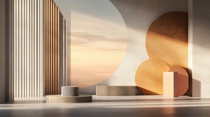 Aufkleber - Geometric shape background in a minimalist studio environment featuring a podium display or showcase 3D rendering 3D Illustration
