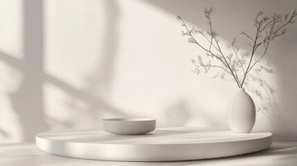 Poster - Minimalist white platform for product photography backdrop 3D render