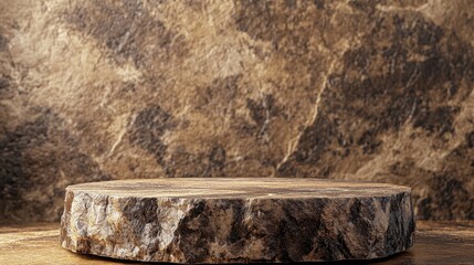 Poster - Brown stone podium cosmetic display stand against a brown backdrop 3D rendering