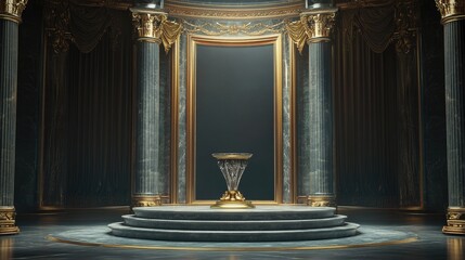 Poster - Stunning and sophisticated backdrop featuring a pedestal and a display case 3D illustration and rendering