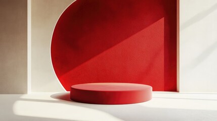 Poster - 3D rendering of a minimalistic backdrop designed for cream cosmetics featuring a modern red podium