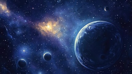 Aufkleber - 2D illustration featuring a cartoon background image Deep interstellar space with stars planets and moons Various imaginative science fiction backdrops Space themed art for children
