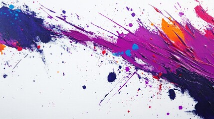 Fototapete - Vibrant acrylic paint background featuring abstract strokes and splashes of purple on a white canvas