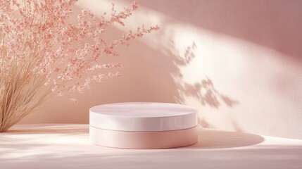Poster - Pink empty podium display for cosmetic product presentation in 3D rendering