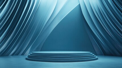 Aufkleber - Blue abstract geometric background featuring a podium in a contemporary style 3D rendering