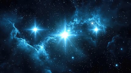 Wall Mural - bright stars in a deep space represented in 3d cartoon rendering blue cold nebula against a dark nig