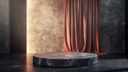 Poster - 3D rendering of a podium with a curtain backdrop for product display