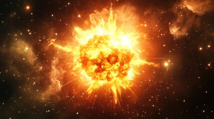 Aufkleber - Cartoon rendering in 3D of an explosion supernova a bright star nebula a distant galaxy and abstract New Year fireworks