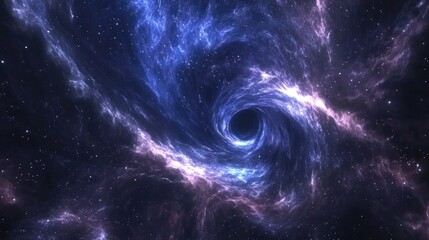 Aufkleber - 3D cartoon depiction of a black hole Dominant stars in a vast space Cold blue nebula Dark night sky Deep interstellar space 2D illustration