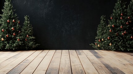 Aufkleber - Cream wooden floor with a black background 3D rendering for a Christmas theme