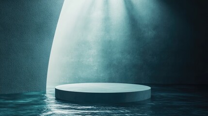 Aufkleber - 3D render of an abstract stage podium featuring a round podium set against an underwater backdrop with soft lighting for product display and mockup purposes
