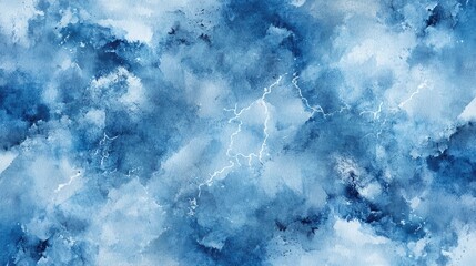 Leinwandbilder - Neon cosmic paper textured light blue watercolor background in a 3D cartoon rendering Deep dark ink canvas ideal for contemporary creative design Aquarelle illustration of a lightning night sky an