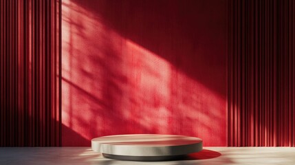 Wall Mural - Cherry red wall backdrop featuring a podium minimalistic design 3D rendering