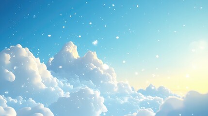 Fototapete - 3D cartoon rendering showcasing a bright blue sky with light clouds and snowfall