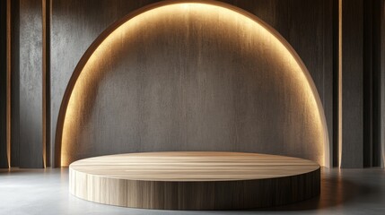 Poster - Wood display pedestal luxury wooden product stand empty wood podium conceptual stage showcase 3D rendering